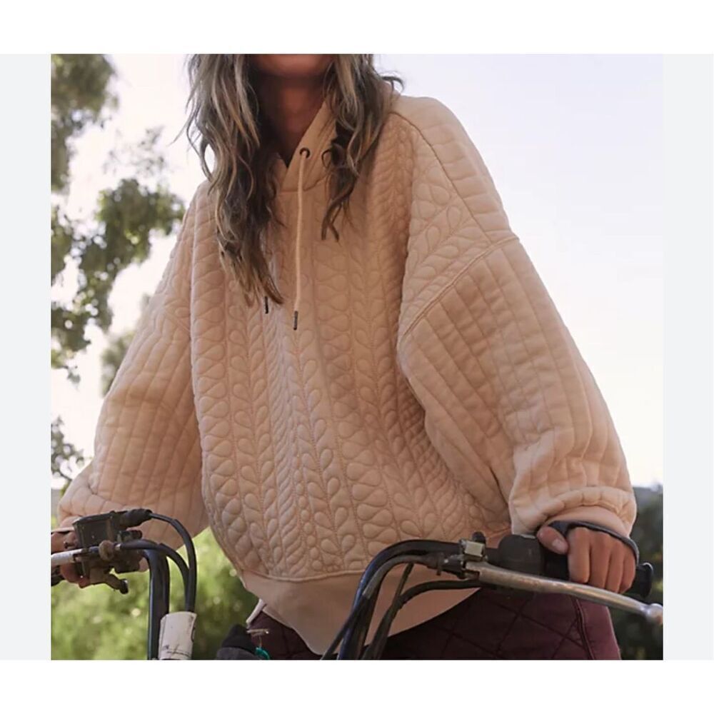FP Movement Peach Sprint To The Finish Distressed Gorpcore Oversized Quilted Hoo